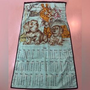 🎉Vintage Lehner fabric wall hanging doggie calendar 1980🎉